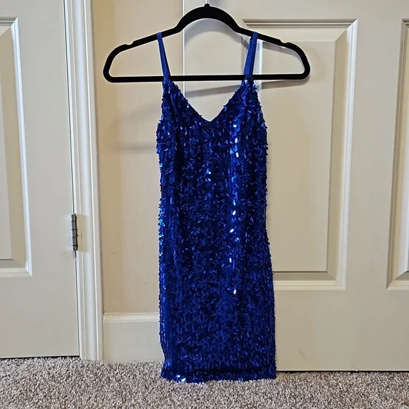 charlotte russe blue sequin dress Manhattan Blue Sequin Slip Maxi Formal Dress - US 12 main image 1